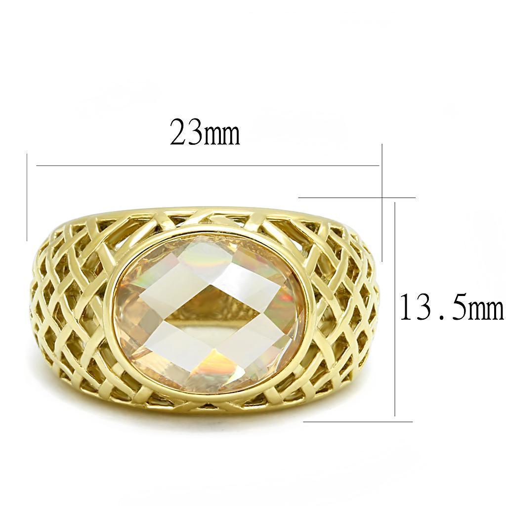 Gold Womens Ring Anillo Para Mujer 316L Stainless Steel Ring with AAA Grade CZ in Champagne - Jewelry Store by Erik Rayo