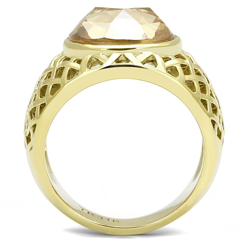 Gold Womens Ring Anillo Para Mujer 316L Stainless Steel Ring with AAA Grade CZ in Champagne - Jewelry Store by Erik Rayo