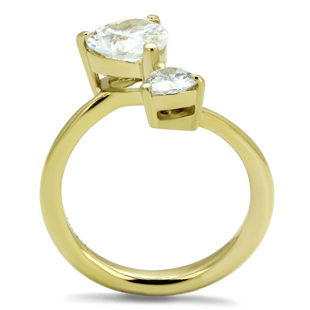 Gold Womens Ring Anillo Para Mujer 316L Stainless Steel Ring with AAA Grade CZ in Clear - Jewelry Store by Erik Rayo