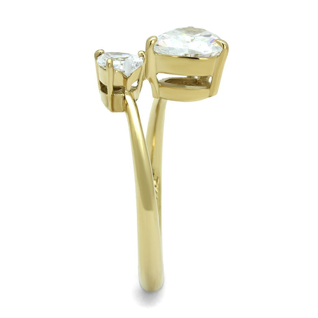 Gold Womens Ring Anillo Para Mujer 316L Stainless Steel Ring with AAA Grade CZ in Clear - Jewelry Store by Erik Rayo