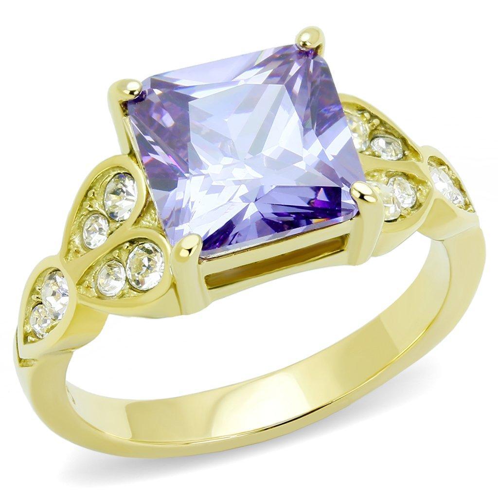 Gold Womens Ring Anillo Para Mujer 316L Stainless Steel Ring with AAA Grade CZ in Light Amethyst - Jewelry Store by Erik Rayo