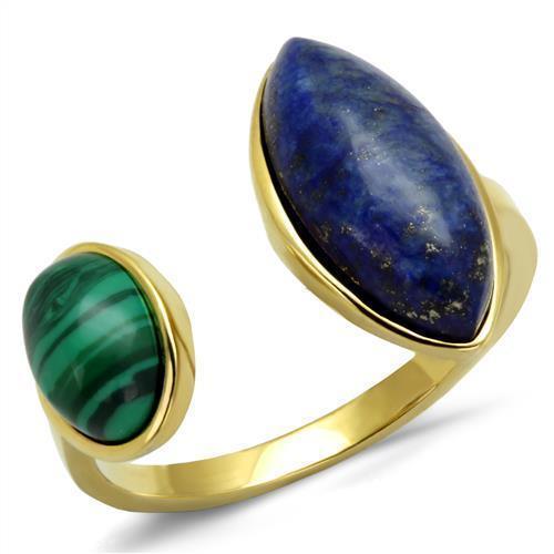 Gold Womens Ring Anillo Para Mujer 316L Stainless Steel Ring with Precious Stone Lapis in Montana - Jewelry Store by Erik Rayo