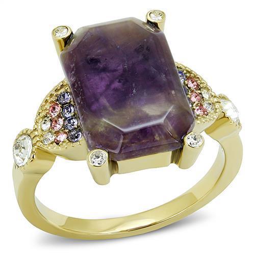 Gold Womens Ring Anillo Para Mujer 316L Stainless Steel Ring with Semi-Precious Amethyst Crystal in Amethyst - Jewelry Store by Erik Rayo