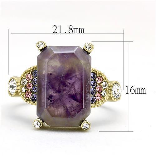 Gold Womens Ring Anillo Para Mujer 316L Stainless Steel Ring with Semi-Precious Amethyst Crystal in Amethyst - Jewelry Store by Erik Rayo