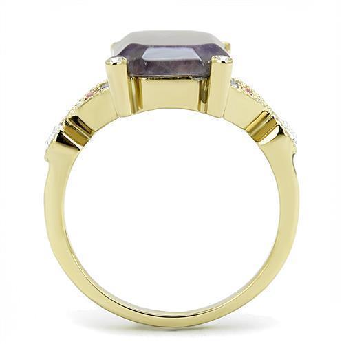 Gold Womens Ring Anillo Para Mujer 316L Stainless Steel Ring with Semi-Precious Amethyst Crystal in Amethyst - Jewelry Store by Erik Rayo