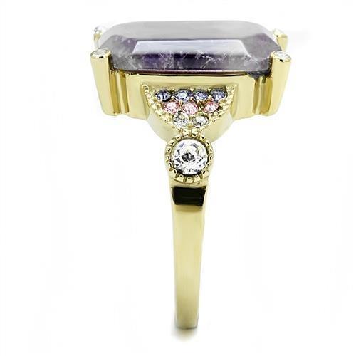 Gold Womens Ring Anillo Para Mujer 316L Stainless Steel Ring with Semi-Precious Amethyst Crystal in Amethyst - Jewelry Store by Erik Rayo