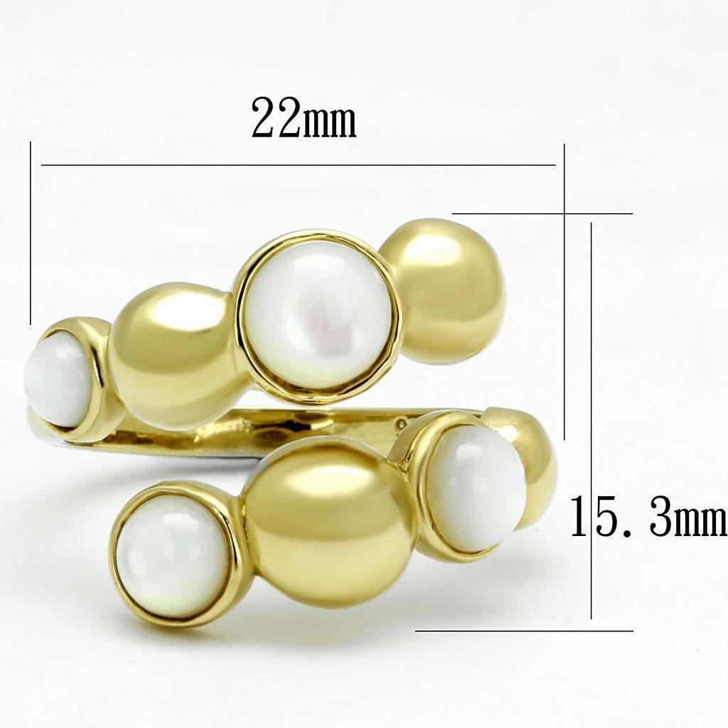 Gold Womens Ring Anillo Para Mujer 316L Stainless Steel Ring with Semi-Precious Coral in Aurora Borealis (Rainbow Effect) - Jewelry Store by Erik Rayo