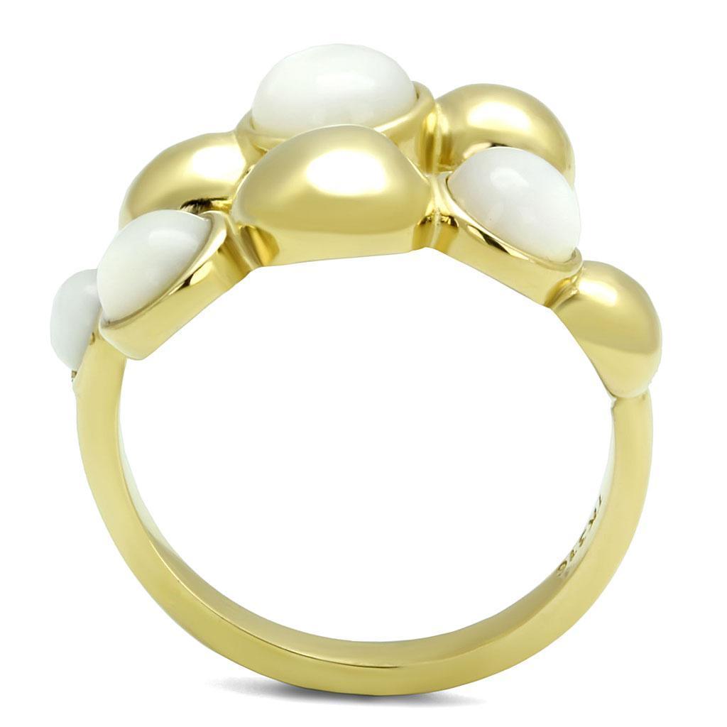 Gold Womens Ring Anillo Para Mujer 316L Stainless Steel Ring with Semi-Precious Coral in Aurora Borealis (Rainbow Effect) - Jewelry Store by Erik Rayo