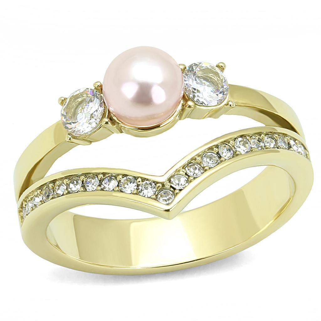 Gold Womens Ring Anillo Para Mujer 316L Stainless Steel Ring with Synthetic Pearl in Rose - Jewelry Store by Erik Rayo
