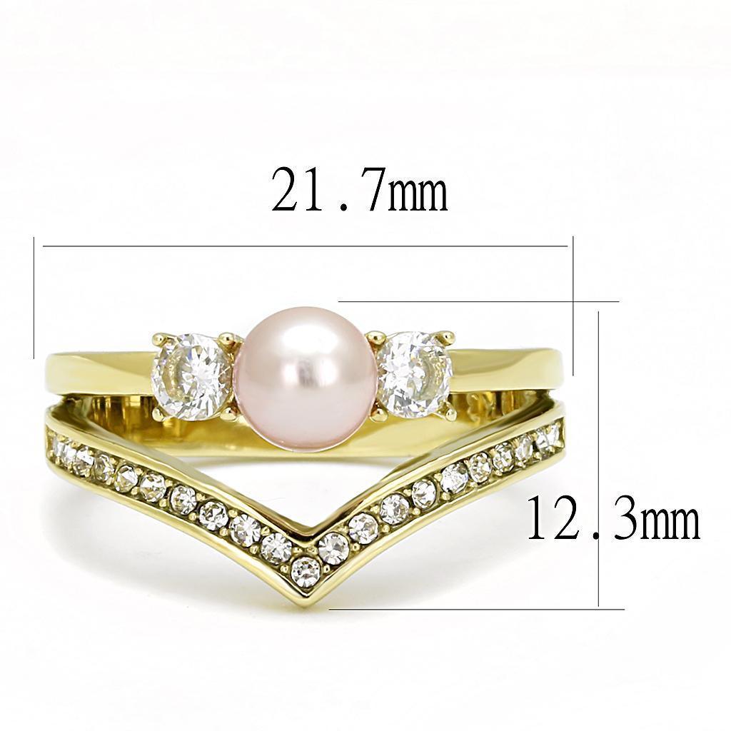 Gold Womens Ring Anillo Para Mujer 316L Stainless Steel Ring with Synthetic Pearl in Rose - Jewelry Store by Erik Rayo