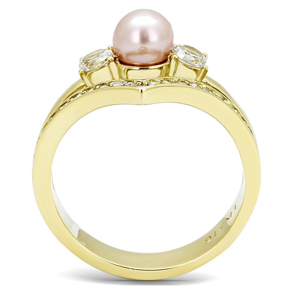 Gold Womens Ring Anillo Para Mujer 316L Stainless Steel Ring with Synthetic Pearl in Rose - Jewelry Store by Erik Rayo