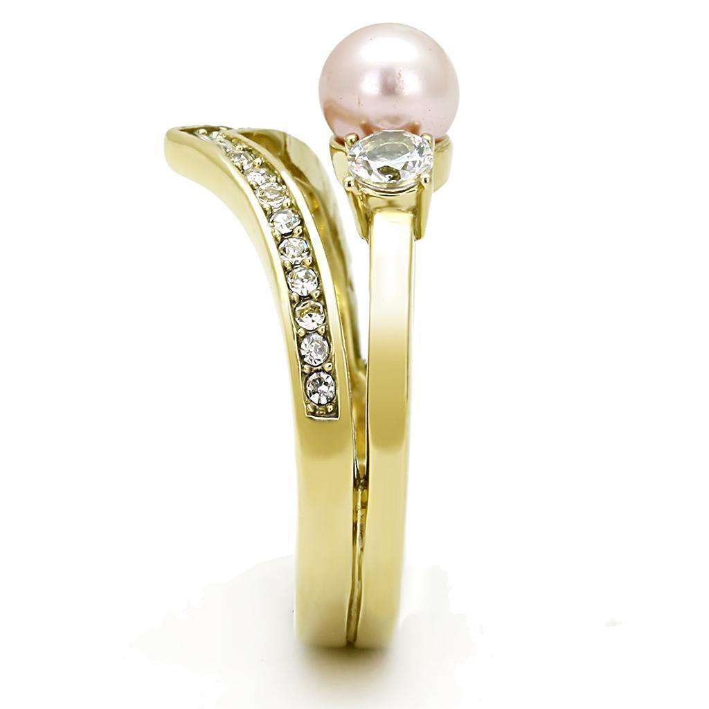 Gold Womens Ring Anillo Para Mujer 316L Stainless Steel Ring with Synthetic Pearl in Rose - Jewelry Store by Erik Rayo
