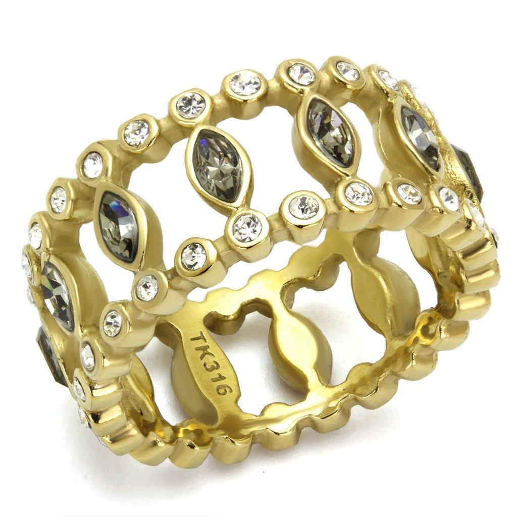 Gold Womens Ring Anillo Para Mujer 316L Stainless Steel Ring with Top Grade Crystal in Black Diamond - Jewelry Store by Erik Rayo