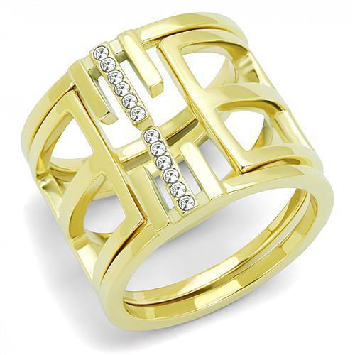 Gold Womens Ring Anillo Para Mujer 316L Stainless Steel Ring with Top Grade Crystal in Clear Aguilar - Jewelry Store by Erik Rayo