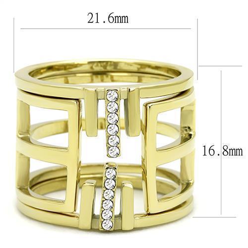 Gold Womens Ring Anillo Para Mujer 316L Stainless Steel Ring with Top Grade Crystal in Clear Aguilar - Jewelry Store by Erik Rayo