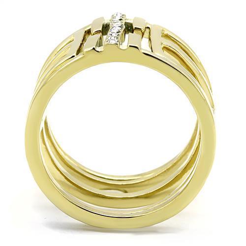 Gold Womens Ring Anillo Para Mujer 316L Stainless Steel Ring with Top Grade Crystal in Clear Aguilar - Jewelry Store by Erik Rayo