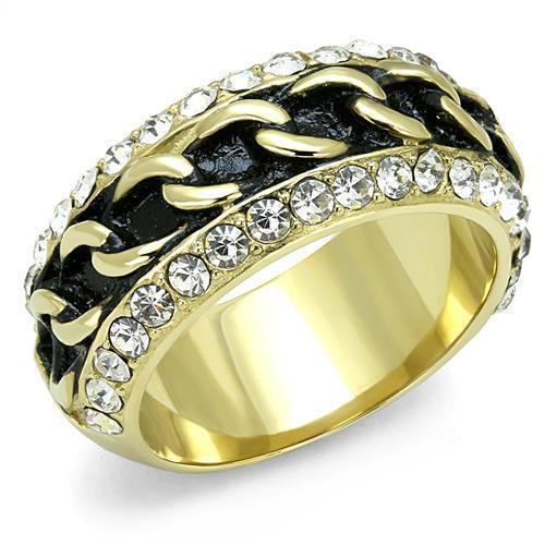 Gold Womens Ring Anillo Para Mujer 316L Stainless Steel Ring with Top Grade Crystal in Clear Boneo - Jewelry Store by Erik Rayo