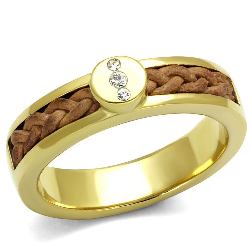 Gold Womens Ring Anillo Para Mujer 316L Stainless Steel Ring with Top Grade Crystal in Clear Itzel - Jewelry Store by Erik Rayo