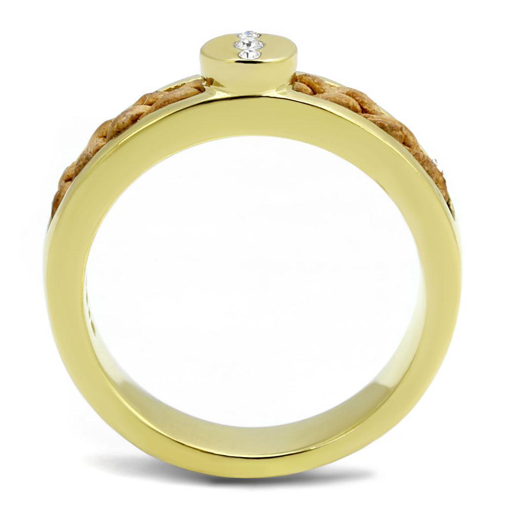 Gold Womens Ring Anillo Para Mujer 316L Stainless Steel Ring with Top Grade Crystal in Clear Itzel - Jewelry Store by Erik Rayo