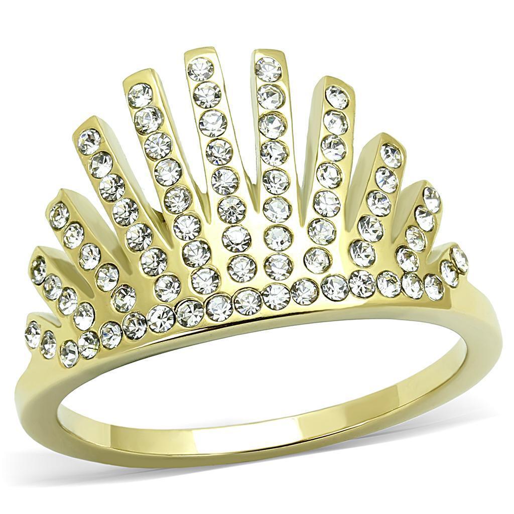 Gold Womens Ring Anillo Para Mujer 316L Stainless Steel Ring with Top Grade Crystal in Clear Justice - Jewelry Store by Erik Rayo