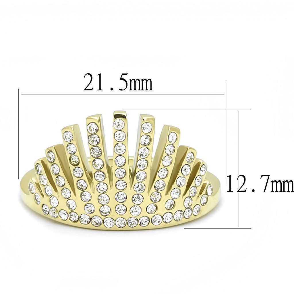 Gold Womens Ring Anillo Para Mujer 316L Stainless Steel Ring with Top Grade Crystal in Clear Justice - Jewelry Store by Erik Rayo