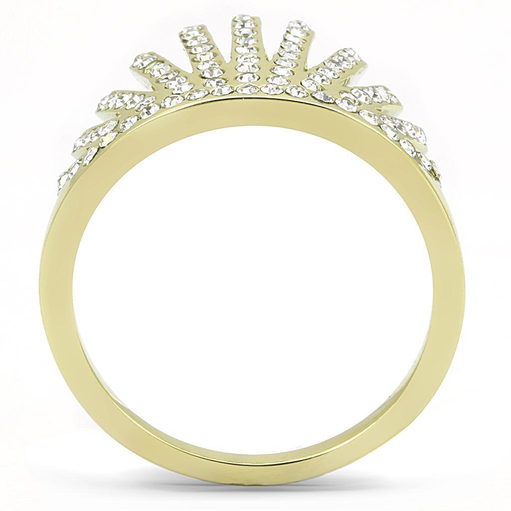 Gold Womens Ring Anillo Para Mujer 316L Stainless Steel Ring with Top Grade Crystal in Clear Justice - Jewelry Store by Erik Rayo