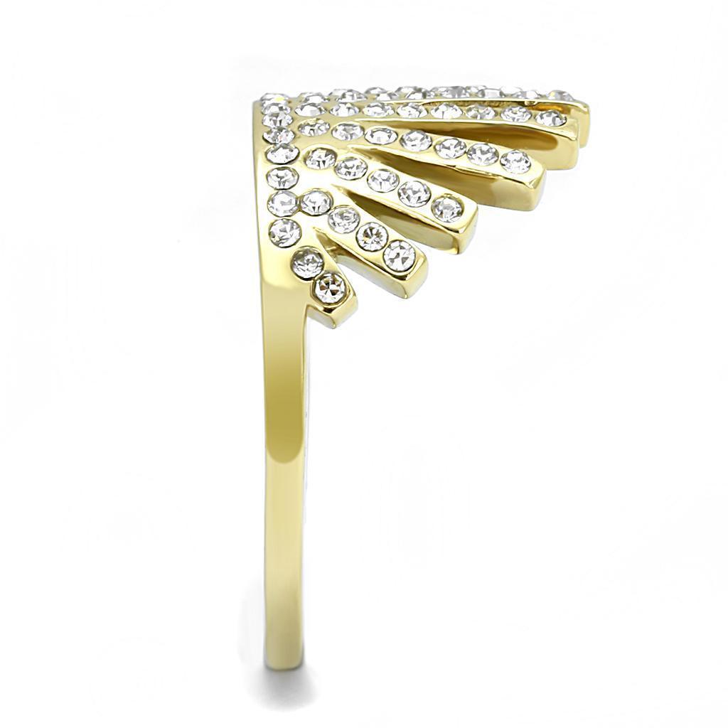 Gold Womens Ring Anillo Para Mujer 316L Stainless Steel Ring with Top Grade Crystal in Clear Justice - Jewelry Store by Erik Rayo
