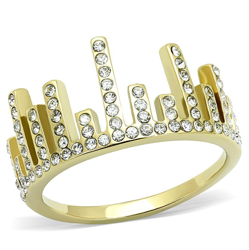 Gold Womens Ring Anillo Para Mujer 316L Stainless Steel Ring with Top Grade Crystal in Clear Yancy - Jewelry Store by Erik Rayo
