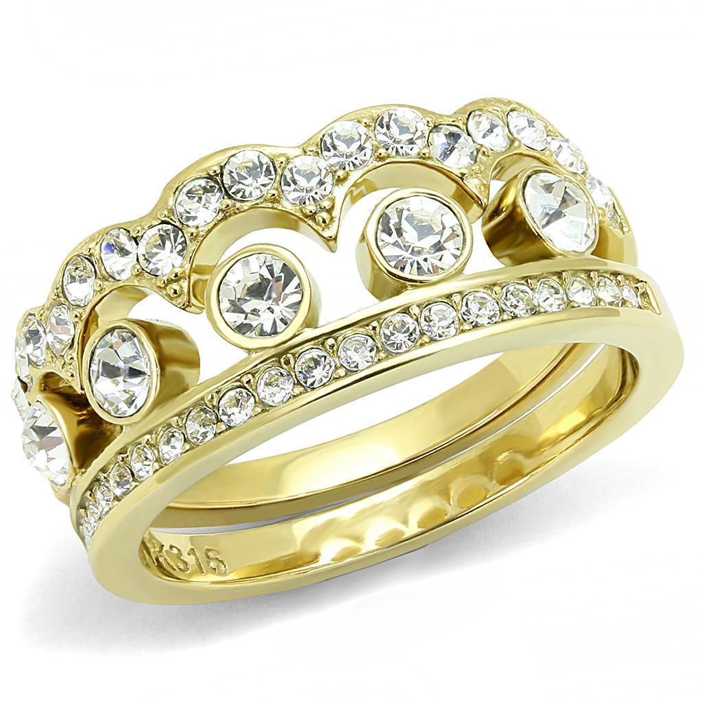 Gold Womens Ring Anillo Para Mujer 316L Stainless Steel Ring with Top Grade Crystal in Clear Yessica - Jewelry Store by Erik Rayo