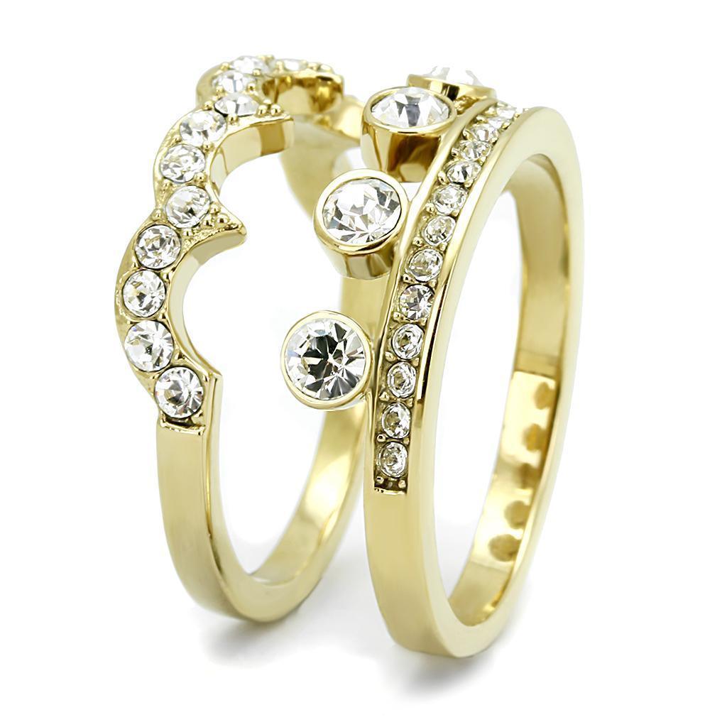 Gold Womens Ring Anillo Para Mujer 316L Stainless Steel Ring with Top Grade Crystal in Clear Yessica - Jewelry Store by Erik Rayo