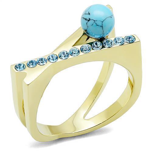 Gold Womens Ring Anillo Para Mujer 316L Stainless Steel Ring with Turquoise - Jewelry Store by Erik Rayo