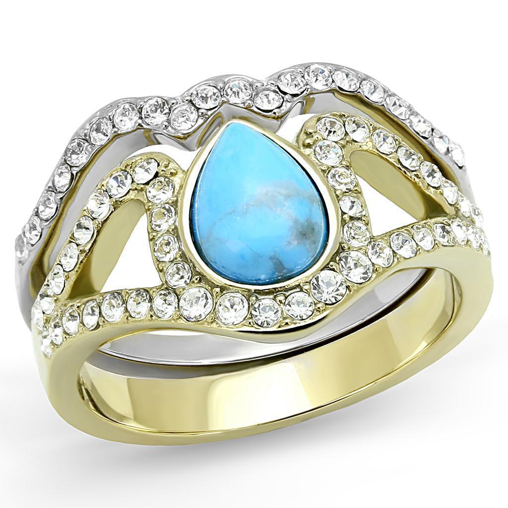 Gold Womens Ring Anillo Para Mujer 316L Stainless Steel Ring with Turquoise in Turquoise - Jewelry Store by Erik Rayo