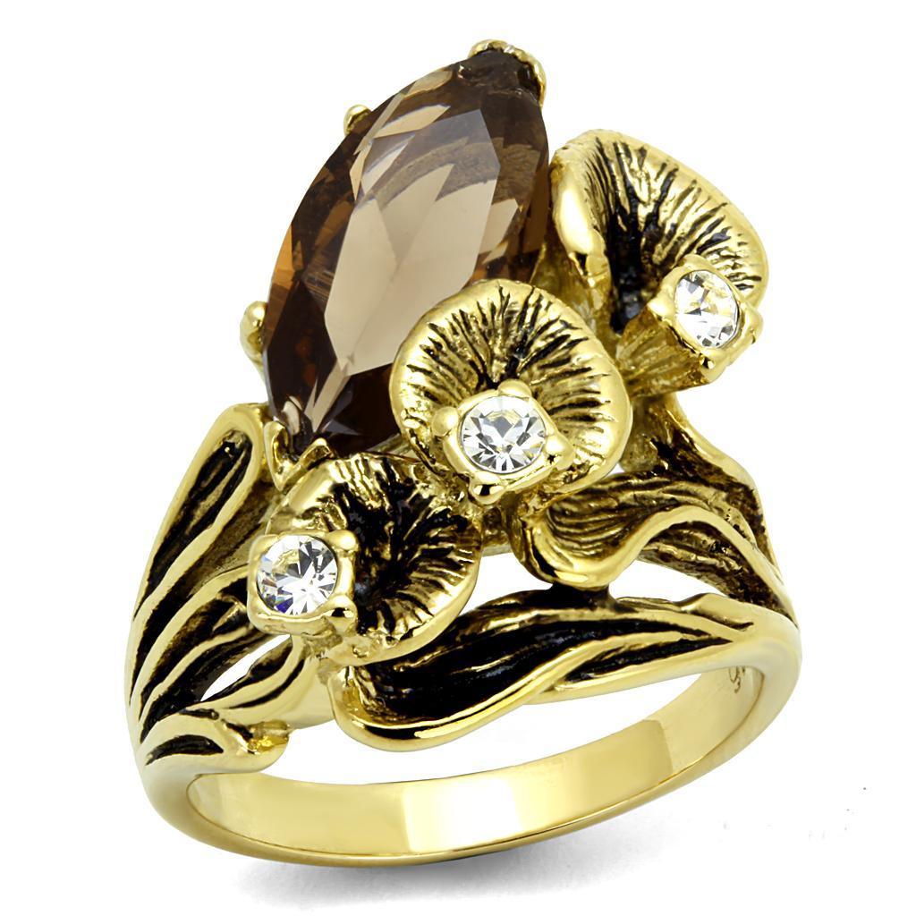 Gold Rings for Women Anillo Para Mujer Stainless Steel Ring Glass in Brown - Jewelry Store by Erik Rayo