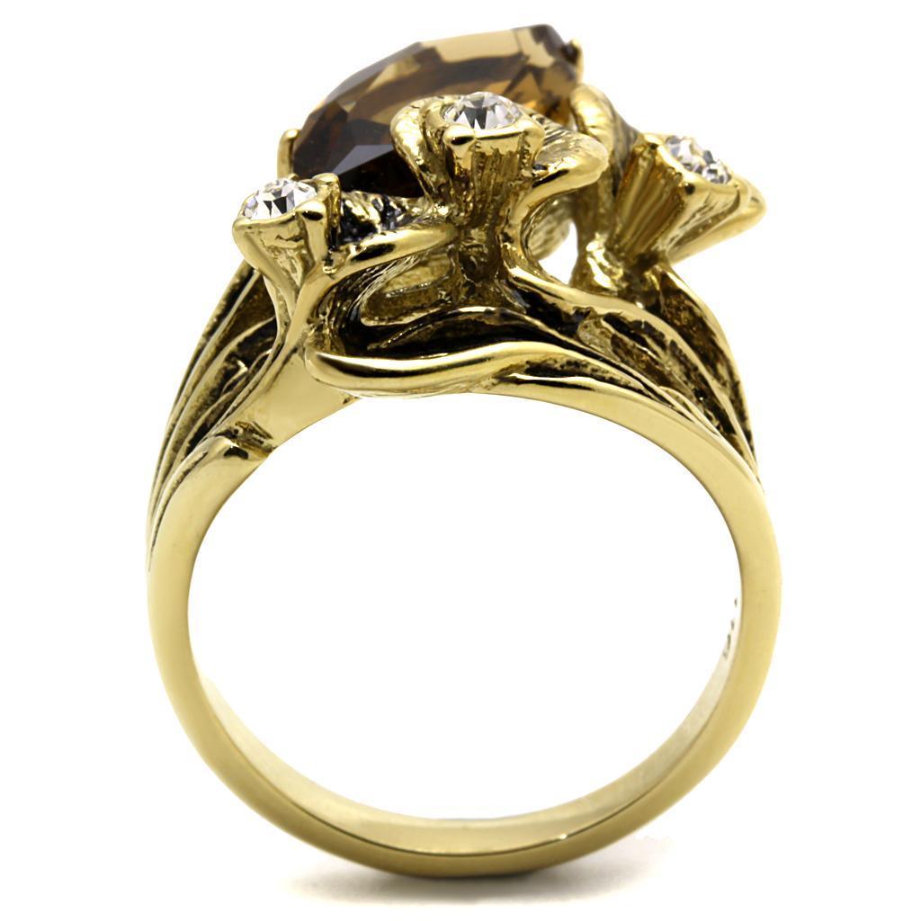 Gold Rings for Women Anillo Para Mujer Stainless Steel Ring Glass in Brown - Jewelry Store by Erik Rayo