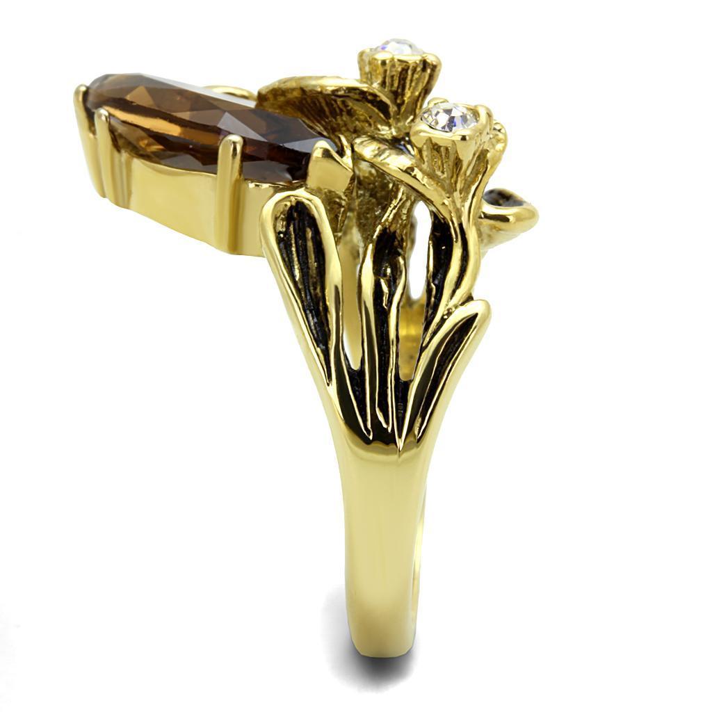 Gold Rings for Women Anillo Para Mujer Stainless Steel Ring Glass in Brown - Jewelry Store by Erik Rayo