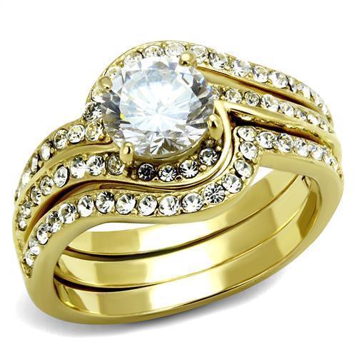 Gold Womens Ring Anillo Para Mujer Stainless Steel Ring Stainless Steel Ring with AAA Grade CZ in Clear Avezzano - Jewelry Store by Erik Rayo