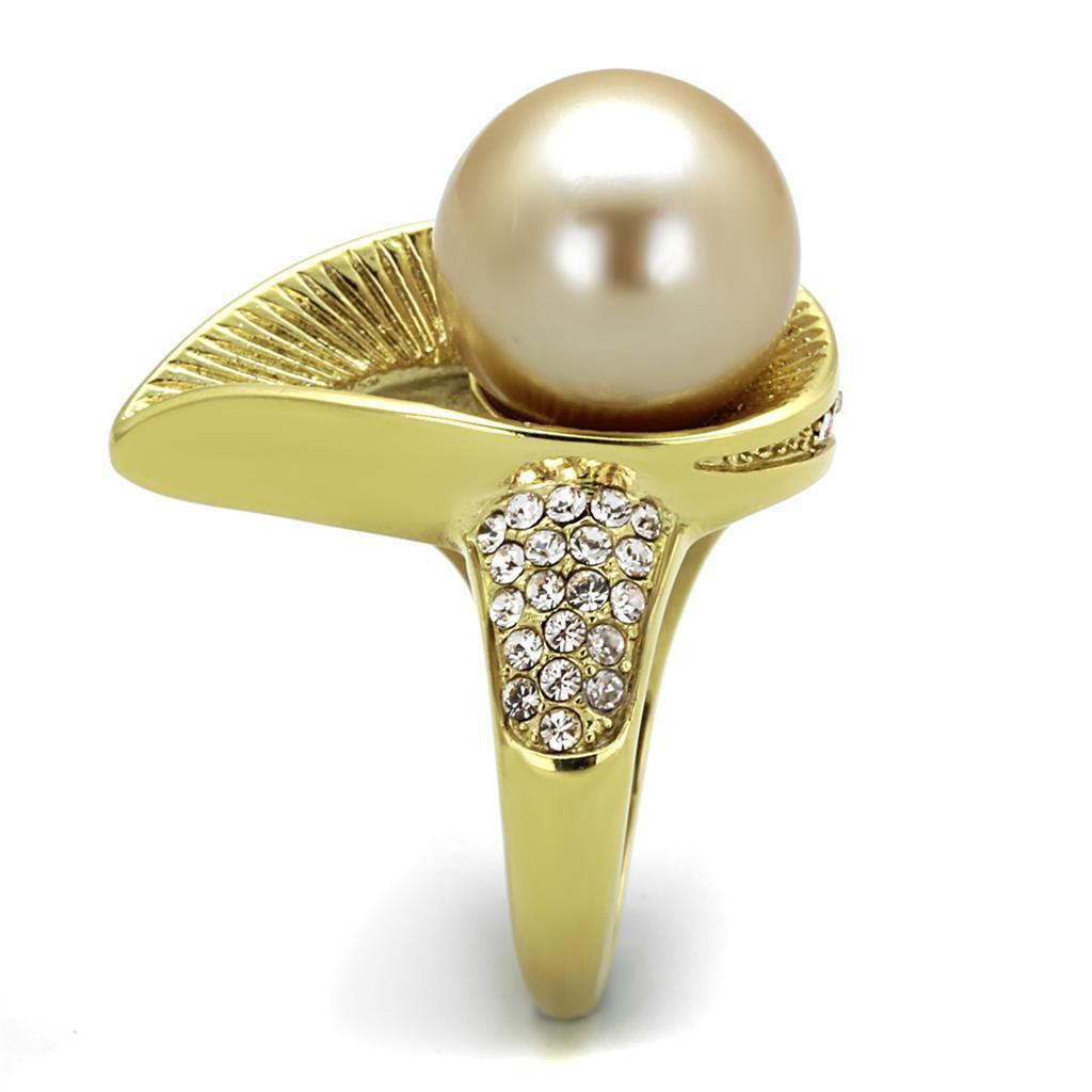 Gold Rings for Women Anillo Para Mujer Stainless Steel Ring Stainless Steel Ring with Synthetic Pearl in Champagne Amalfi - Jewelry Store by Erik Rayo