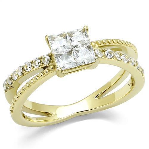 Gold Rings for Women Anillo Para Mujer Stainless Steel Ring with AAA Grade CZ in Clear - Jewelry Store by Erik Rayo