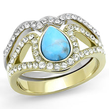 Load image into Gallery viewer, Gold Womens Ring Anillo Para Mujer Stainless Steel Ring with Turquoise in Turquoise - Jewelry Store by Erik Rayo
