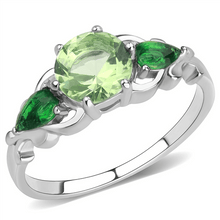 Load image into Gallery viewer, Green Peridot CZ Round &amp; Pair Cut Stainless Steel 3 Stone Cocktail Ring - Jewelry Store by Erik Rayo
