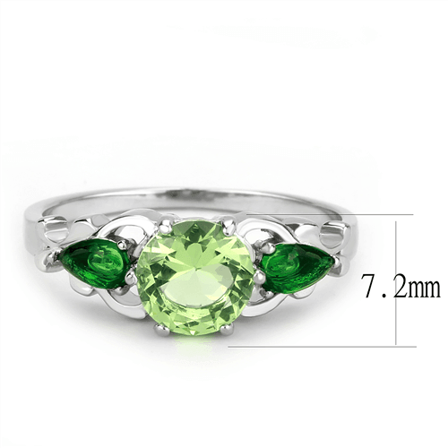 Green Peridot CZ Round & Pair Cut Stainless Steel 3 Stone Cocktail Ring - Jewelry Store by Erik Rayo