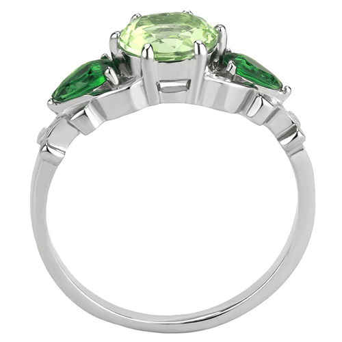 Green Peridot CZ Round & Pair Cut Stainless Steel 3 Stone Cocktail Ring - Jewelry Store by Erik Rayo
