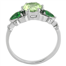 Load image into Gallery viewer, Green Peridot CZ Round &amp; Pair Cut Stainless Steel 3 Stone Cocktail Ring - Jewelry Store by Erik Rayo
