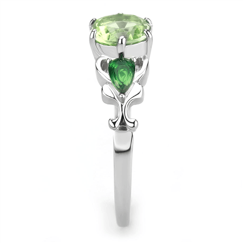 Green Peridot CZ Round & Pair Cut Stainless Steel 3 Stone Cocktail Ring - Jewelry Store by Erik Rayo
