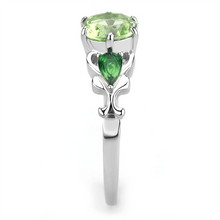 Load image into Gallery viewer, Green Peridot CZ Round &amp; Pair Cut Stainless Steel 3 Stone Cocktail Ring - Jewelry Store by Erik Rayo
