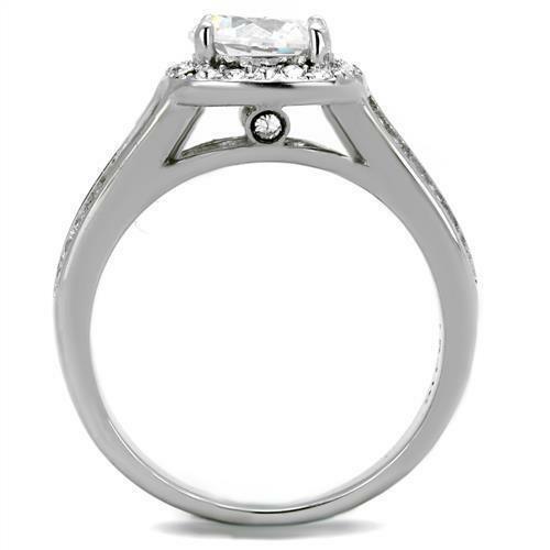 Halo Round Cut CZ Stainless Steel Engagement Halo Ring Women's 2.95 Ct - Jewelry Store by Erik Rayo