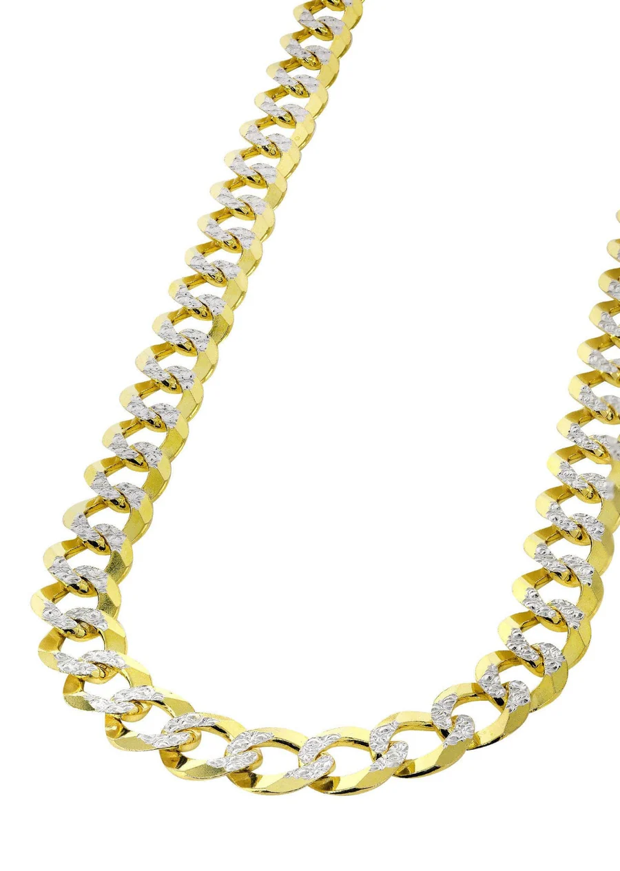 Real Solid 925 Sterling Silver Chain  Diamond Cut Cuban Curb Gold Plated Two Tone
