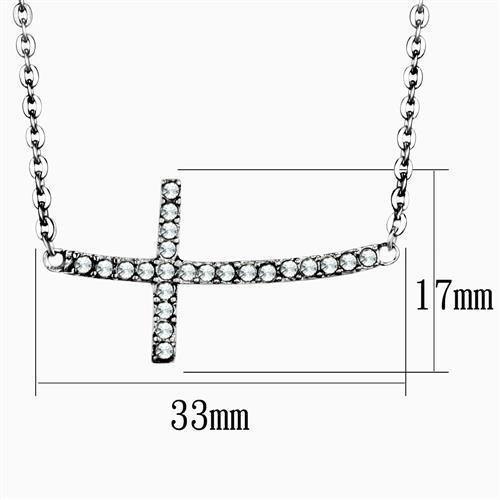 Horizontal Cross Necklace in Silver for Men and Women High polished (no plating) Stainless Steel Necklace with Top Grade Crystal in Clear - Jewelry Store by Erik Rayo