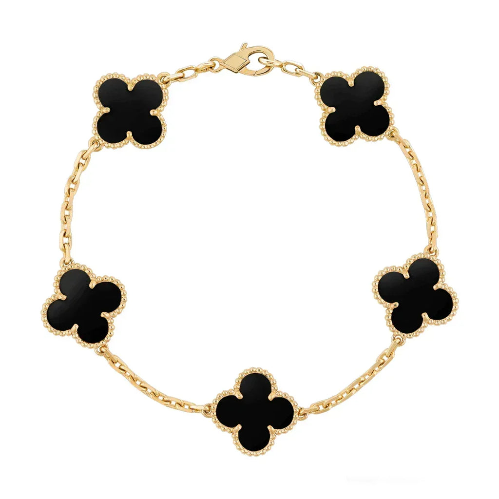 925 Silver Black and Gold Clover Bracelets for Men and Women 6" 7" and 8" Inches Adjustable - Jewelry Store by Erik Rayo