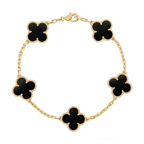 925 Silver Black and Gold Clover Bracelets for Men and Women 6" 7" and 8" Inches Adjustable - Jewelry Store by Erik Rayo